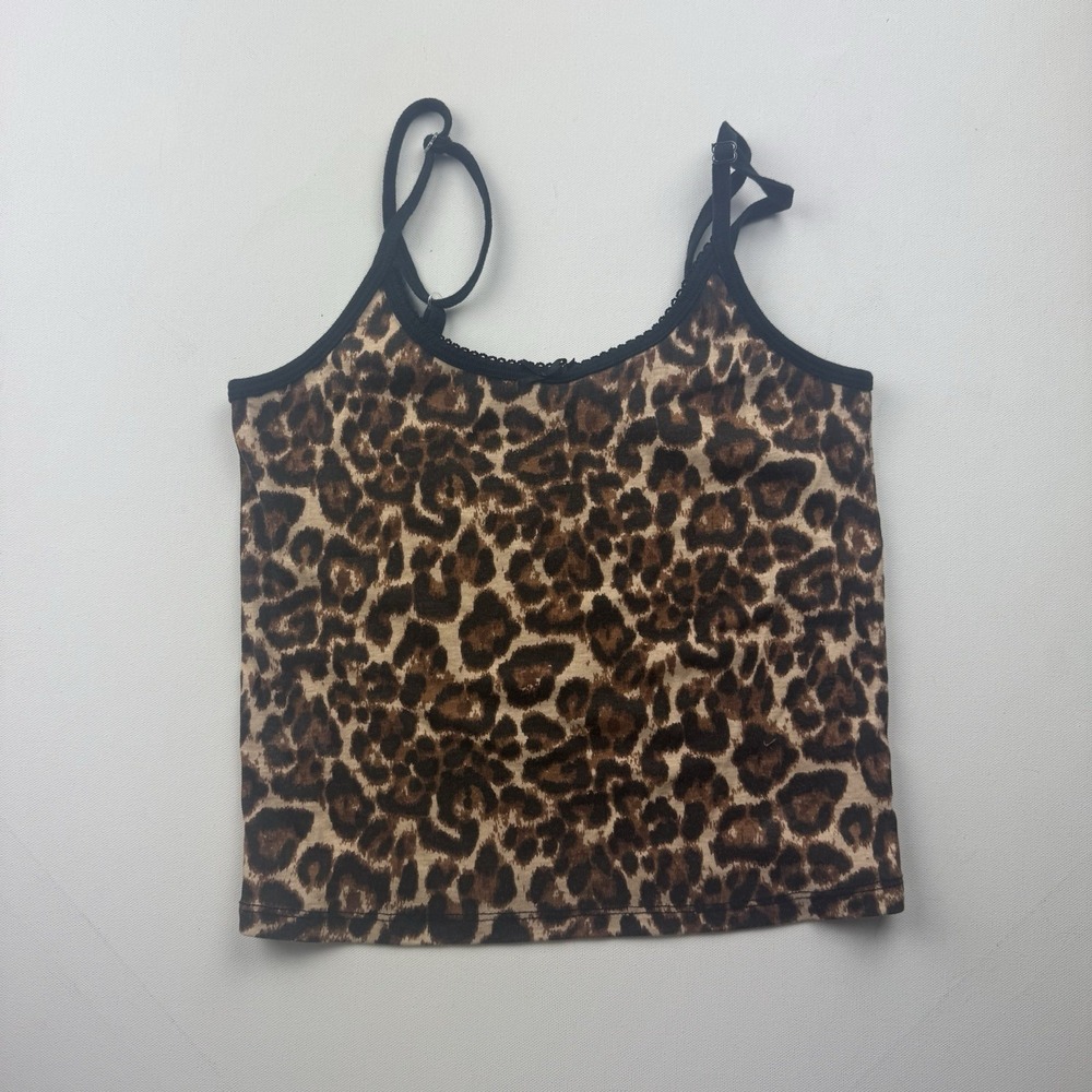 Social Scene Cami Top Womens M Leopard Print Strappy Y2K Crop Tank